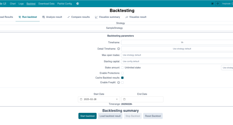 Backtester une stratégie avec Freqtrade UI