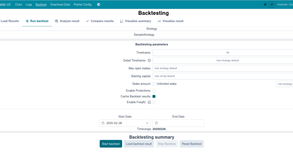 Backtester une stratégie avec Freqtrade UI
